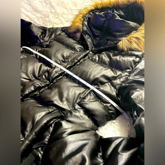 AQUA Jet Black Hooded Down Jacket With Fur Trim Size Small - Picture 5 of 15